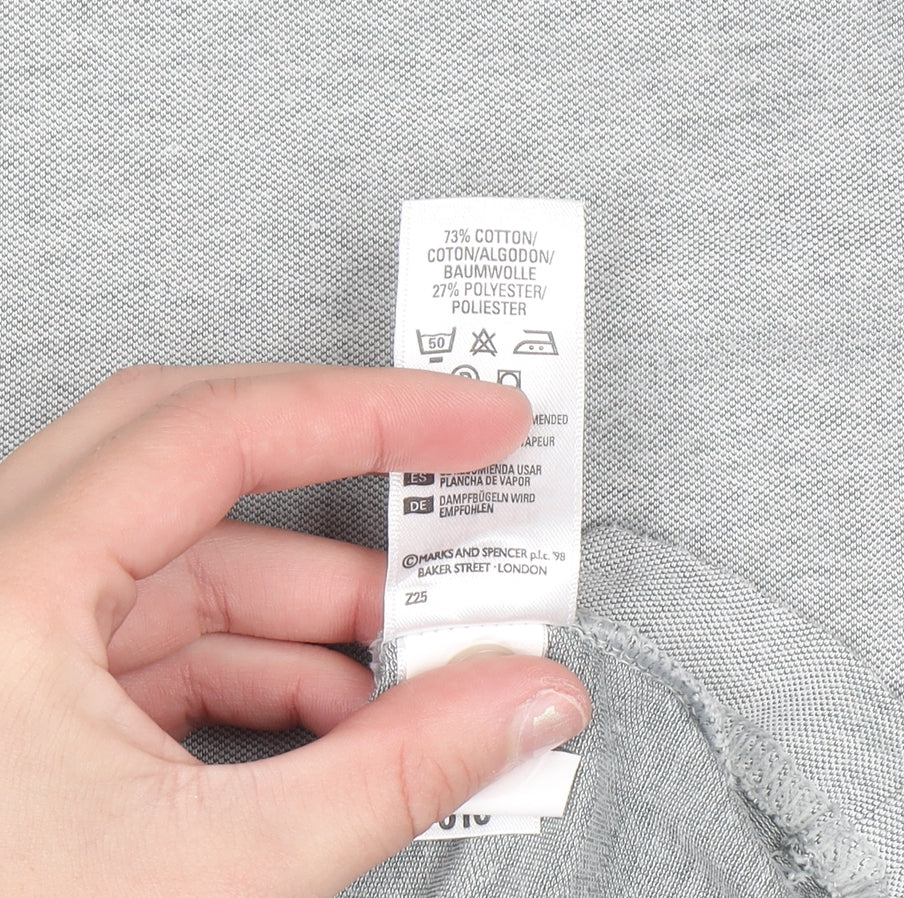 Marks and Spencer Mens Grey Cotton Blend Short Sleeve Polo Shirt M