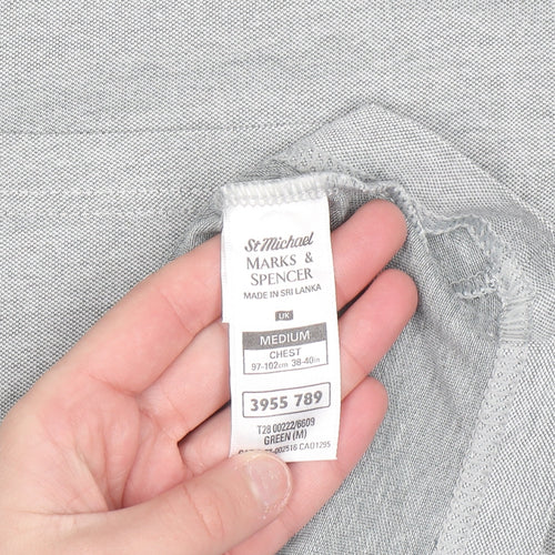 Marks and Spencer Mens Grey Cotton Blend Short Sleeve Polo Shirt M