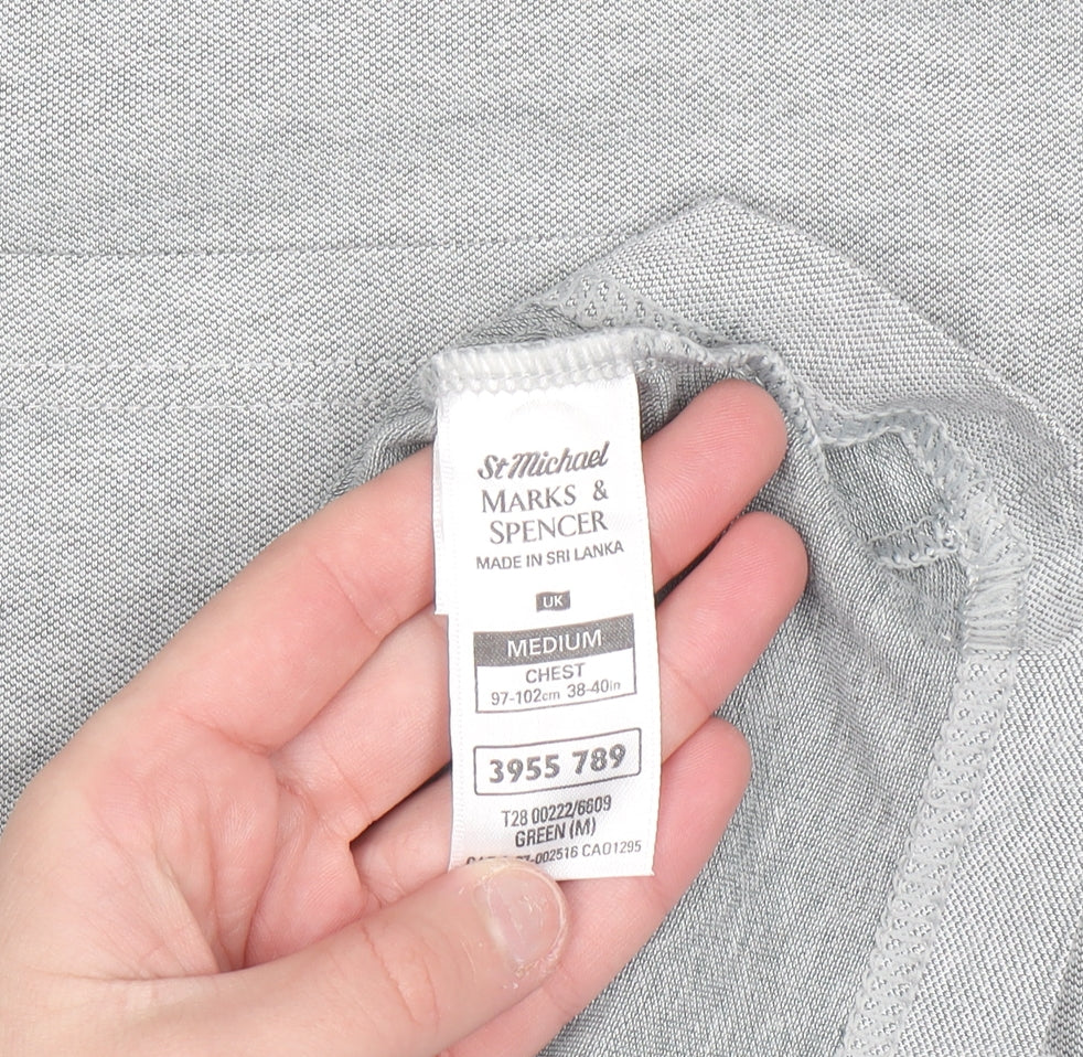 Marks and Spencer Mens Grey Cotton Blend Short Sleeve Polo Shirt M