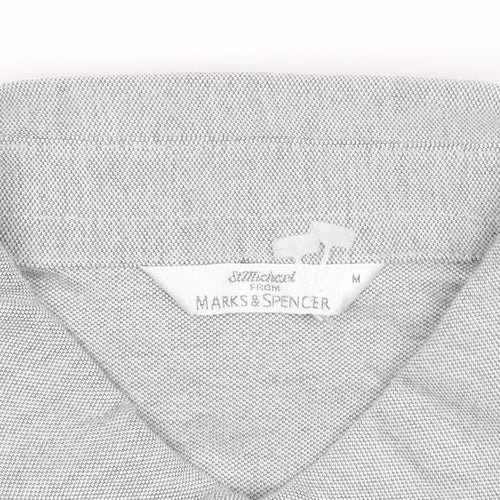 Marks and Spencer Mens Grey Cotton Blend Short Sleeve Polo Shirt M