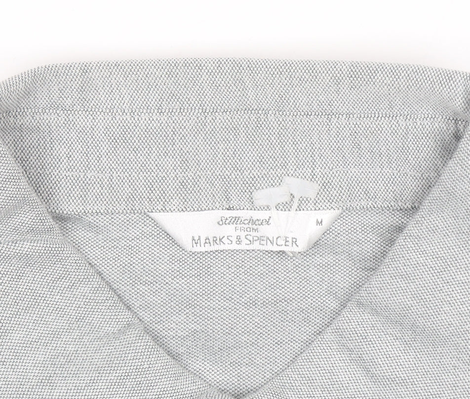 Marks and Spencer Mens Grey Cotton Blend Short Sleeve Polo Shirt M