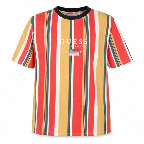 Guess Men's Multicoloured Striped Crew Neck Cotton T-Shirt Size L