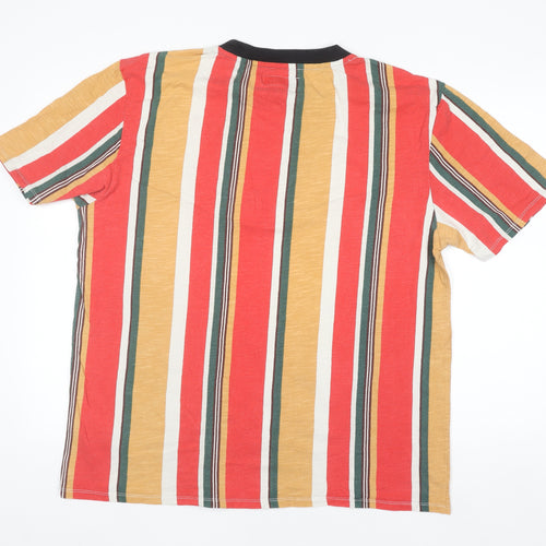 Guess Men's Multicoloured Striped Crew Neck Cotton T-Shirt Size L