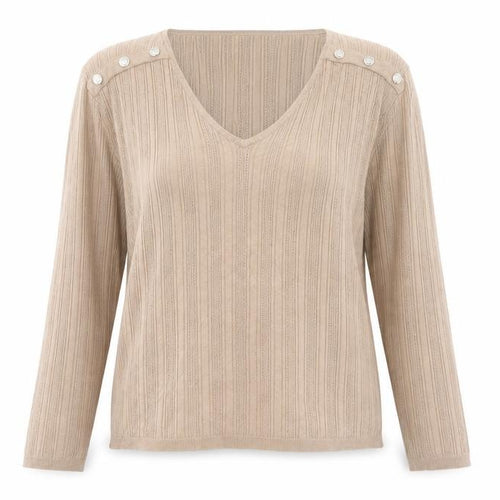 Lipsy Women Beige V-Neck Button Shoulder Long Sleeve Jumper Size 14