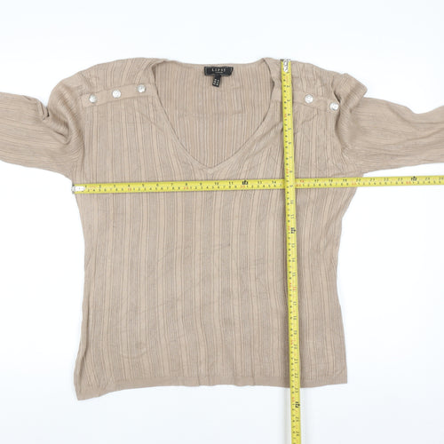 Lipsy Women Beige V-Neck Button Shoulder Long Sleeve Jumper Size 14