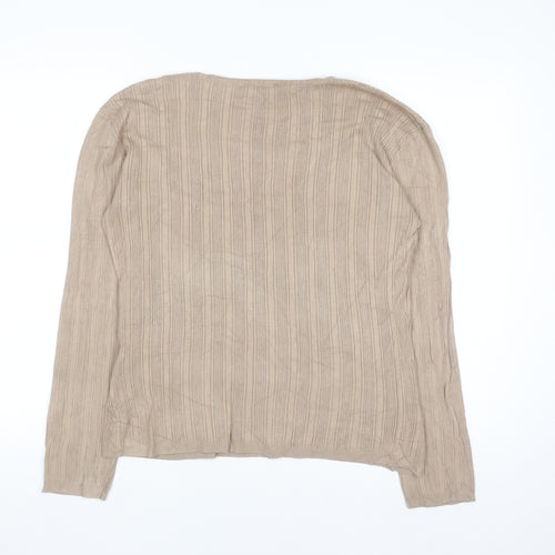 Lipsy Women Beige V-Neck Button Shoulder Long Sleeve Jumper Size 14
