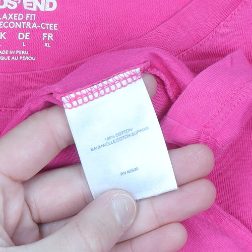 Lands' End Womens Pink Relaxed Fit Cotton Short Sleeve T-Shirt L