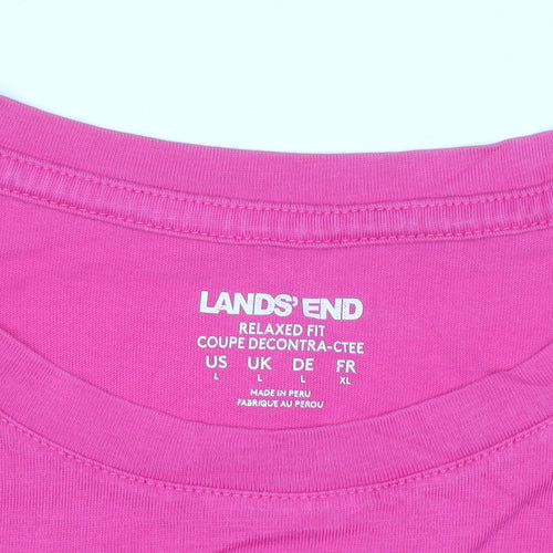 Lands' End Womens Pink Relaxed Fit Cotton Short Sleeve T-Shirt L