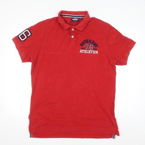 Superdry Men's Red 2XL Polo Shirt Athletic Embroidered Logo