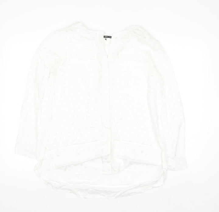 ONLY Women's White Polka Dot Long Sleeve Chiffon Blouse Size 10