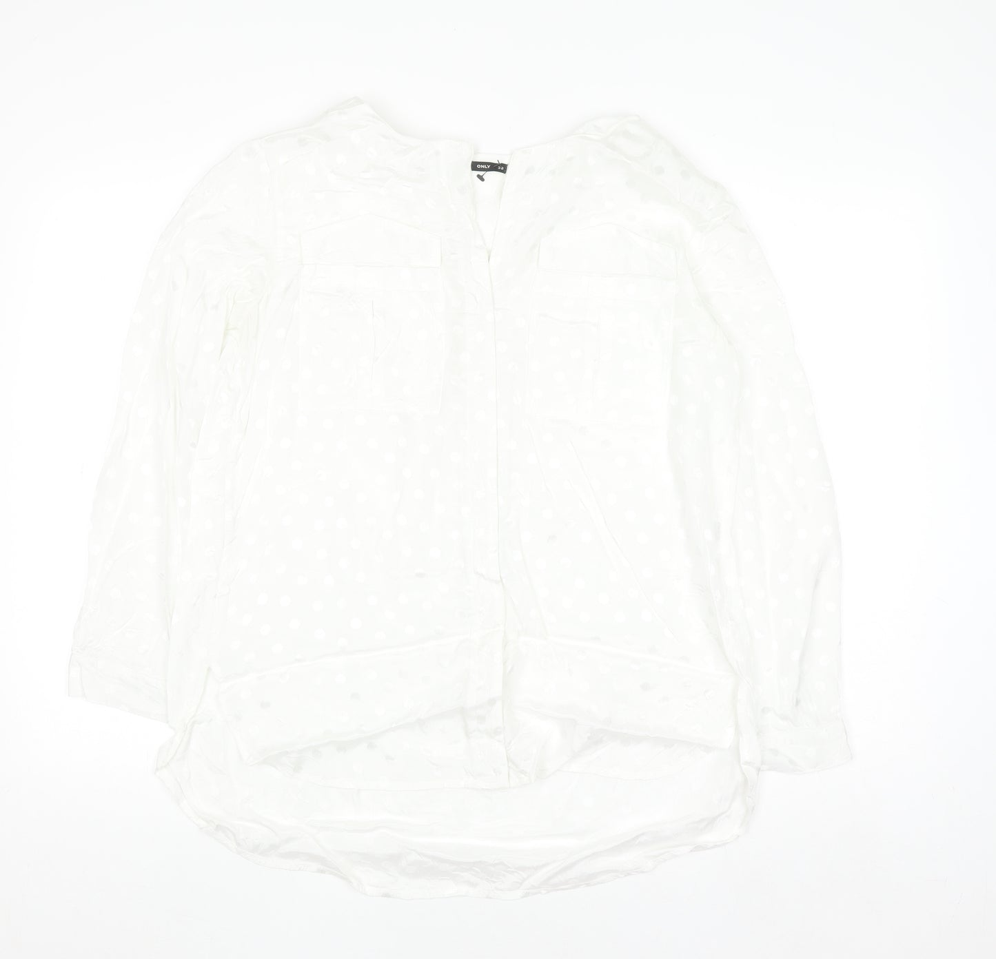 ONLY Women's White Polka Dot Long Sleeve Chiffon Blouse Size 10
