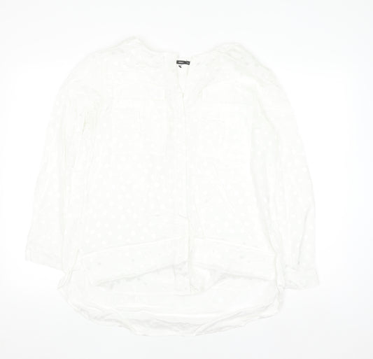 ONLY Women's White Polka Dot Long Sleeve Chiffon Blouse Size 10