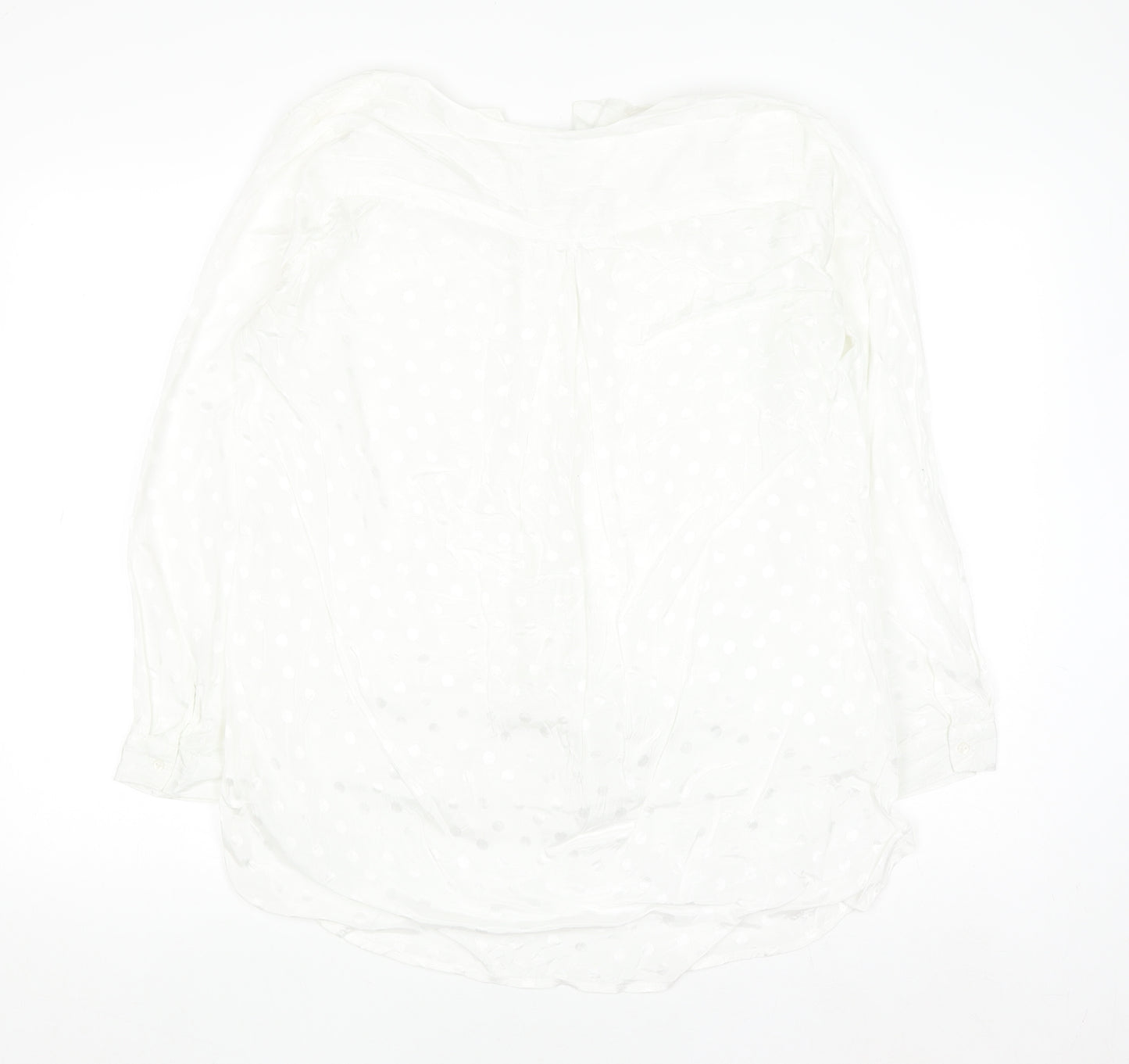 ONLY Women's White Polka Dot Long Sleeve Chiffon Blouse Size 10