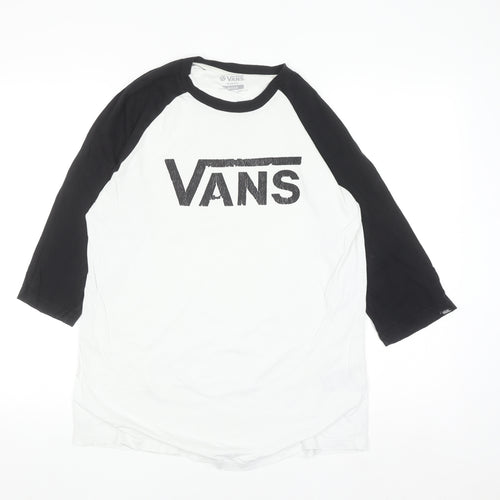 Vans Men’s Black & White Slim Fit 3/4 Sleeve Cotton Baseball Top Size M