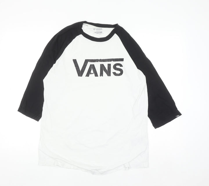 Vans Men’s Black & White Slim Fit 3/4 Sleeve Cotton Baseball Top Size M