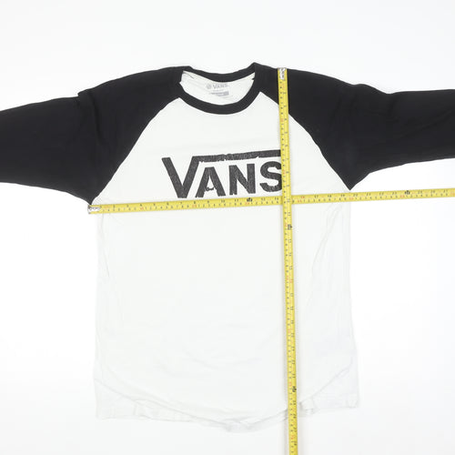 Vans Men’s Black & White Slim Fit 3/4 Sleeve Cotton Baseball Top Size M
