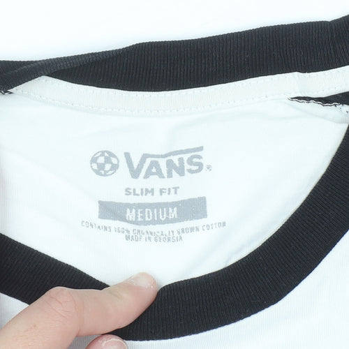 Vans Men’s Black & White Slim Fit 3/4 Sleeve Cotton Baseball Top Size M