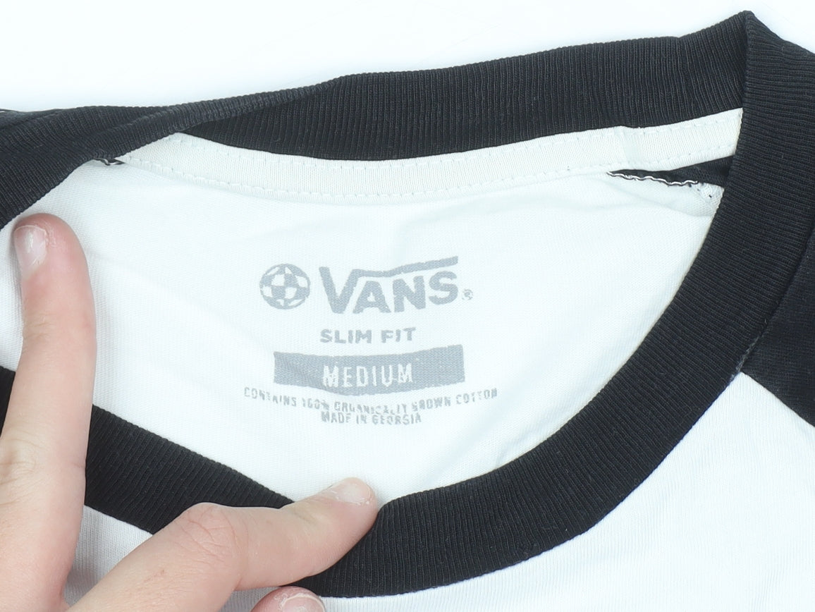 Vans Men’s Black & White Slim Fit 3/4 Sleeve Cotton Baseball Top Size M