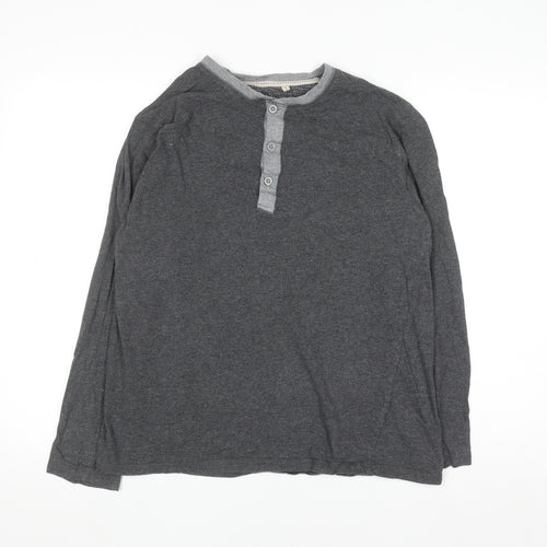 Rocha John Rocha Men's Grey Cotton Henley Long Sleeve Shirt L