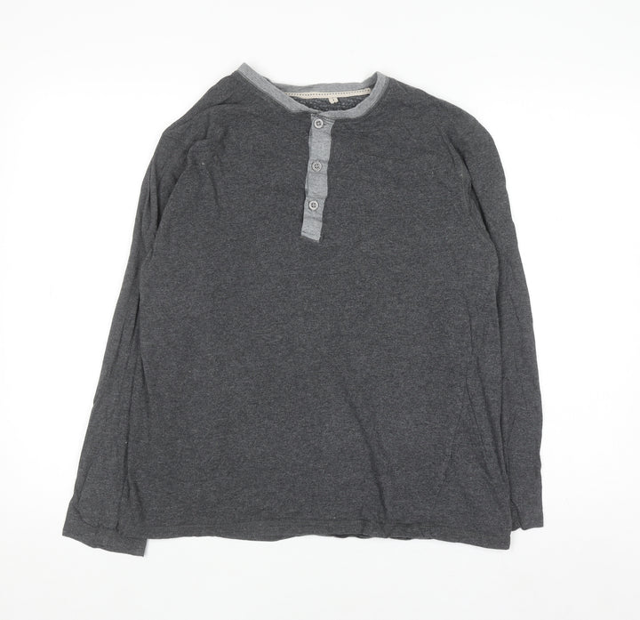 Rocha John Rocha Men's Grey Cotton Henley Long Sleeve Shirt L