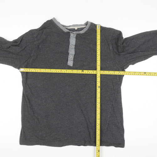 Rocha John Rocha Men's Grey Cotton Henley Long Sleeve Shirt L