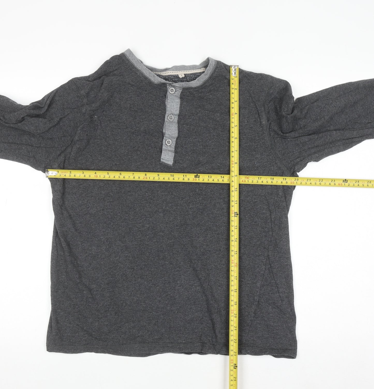 Rocha John Rocha Men's Grey Cotton Henley Long Sleeve Shirt L