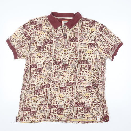 Mantaray Men’s Brown Tropical Print Cotton Polo Shirt Size L