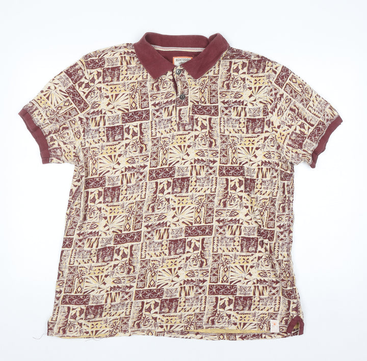 Mantaray Men’s Brown Tropical Print Cotton Polo Shirt Size L