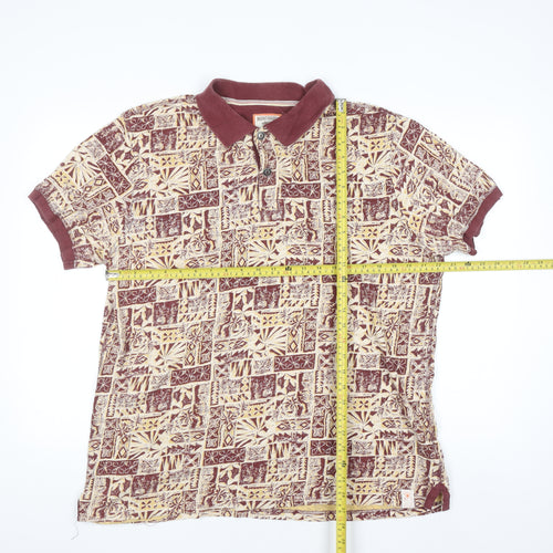 Mantaray Men’s Brown Tropical Print Cotton Polo Shirt Size L