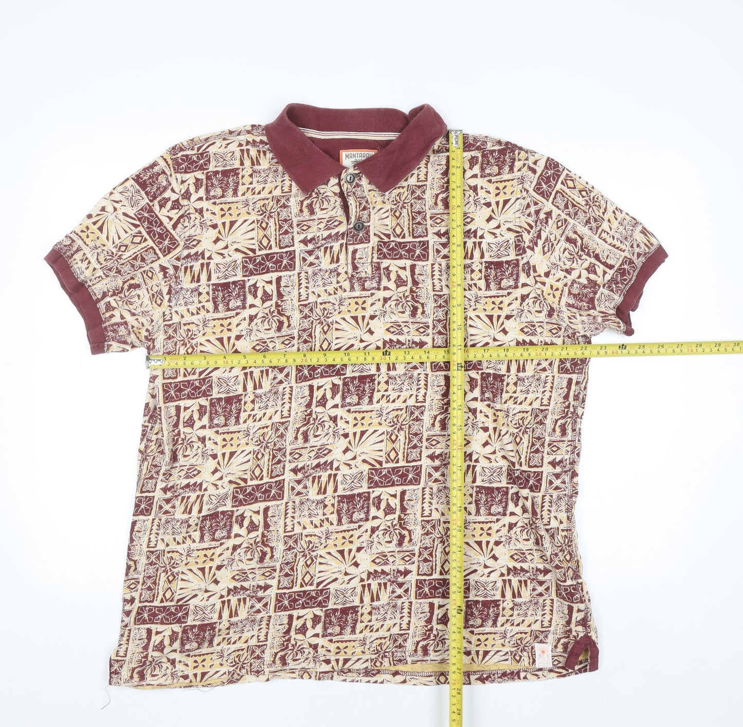 Mantaray Men’s Brown Tropical Print Cotton Polo Shirt Size L