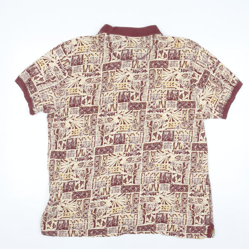 Mantaray Men’s Brown Tropical Print Cotton Polo Shirt Size L