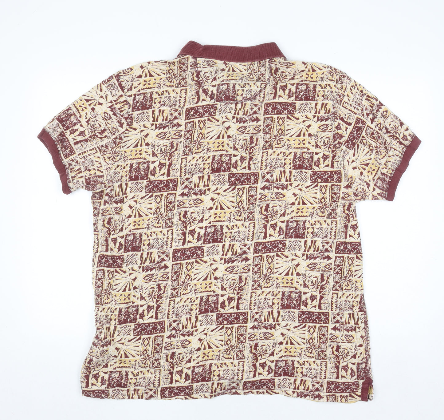 Mantaray Men’s Brown Tropical Print Cotton Polo Shirt Size L