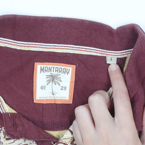 Mantaray Men’s Brown Tropical Print Cotton Polo Shirt Size L