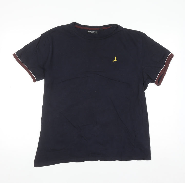 Brave Soul Men's Blue Crew Neck Cotton T-Shirt Size L