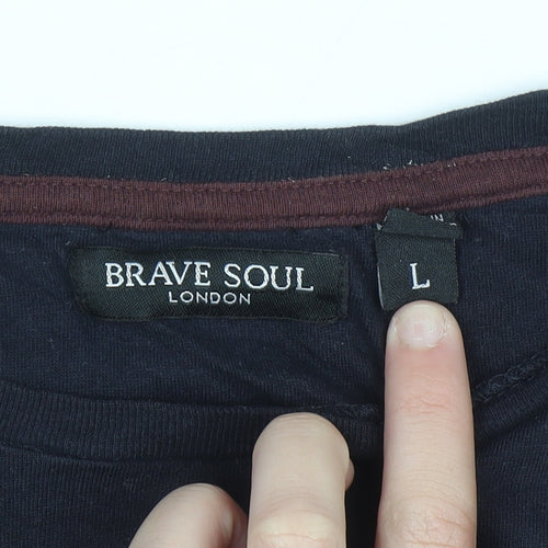 Brave Soul Men's Blue Crew Neck Cotton T-Shirt Size L
