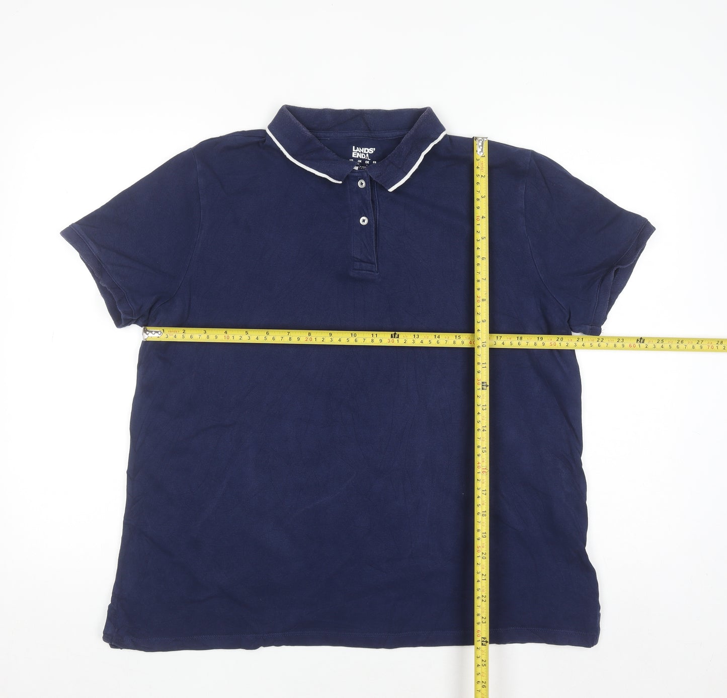 Lands' End Men's Blue Cotton Polo Shirt L Regular Fit