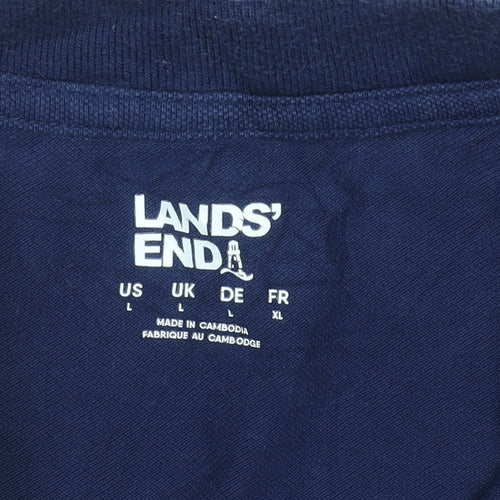 Lands' End Men's Blue Cotton Polo Shirt L Regular Fit