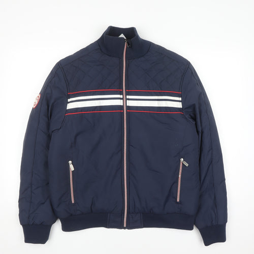 Lonsdale Men Blue Quilted Bomber Jacket Size L Full Zip Polyester