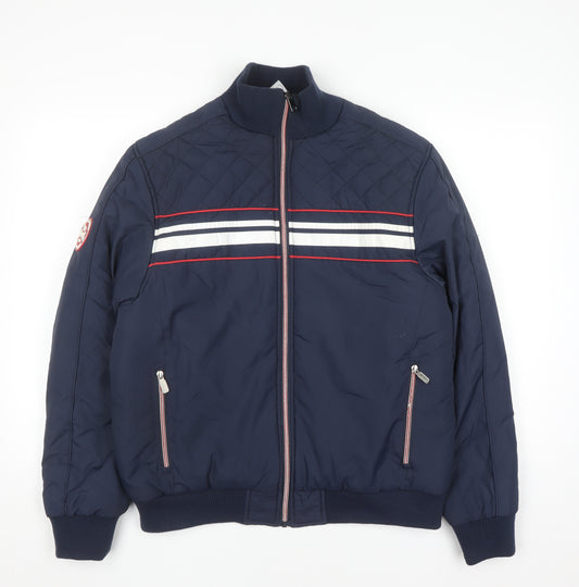 Lonsdale Men Blue Quilted Bomber Jacket Size L Full Zip Polyester