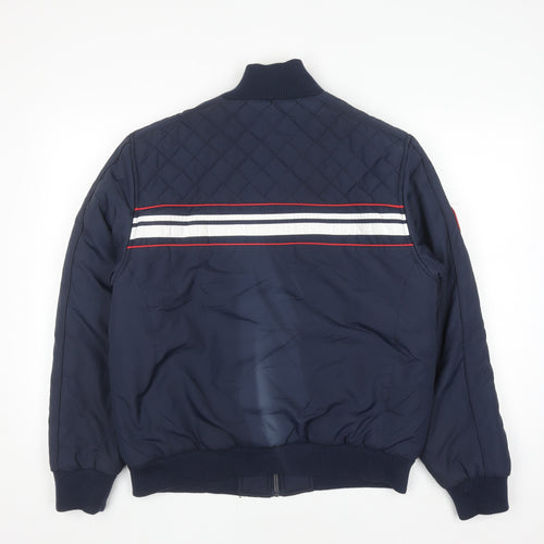 Lonsdale Men Blue Quilted Bomber Jacket Size L Full Zip Polyester