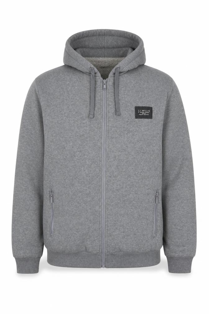 Front view of J.J. Willis Men's Grey Full Zip Fleece Lined Hoodie, size L