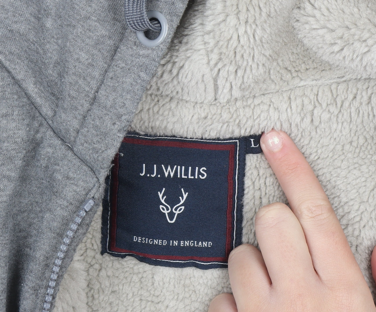 J.J. Willis Men's Grey Full Zip Fleece Lined Hoodie Size L