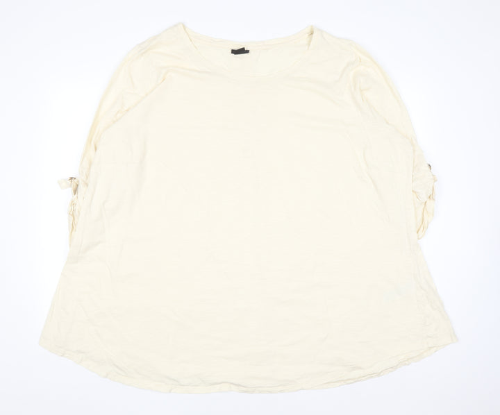 Evans Women Ivory 3/4 Sleeve Scoop Neck Cotton T-Shirt Size 30/32