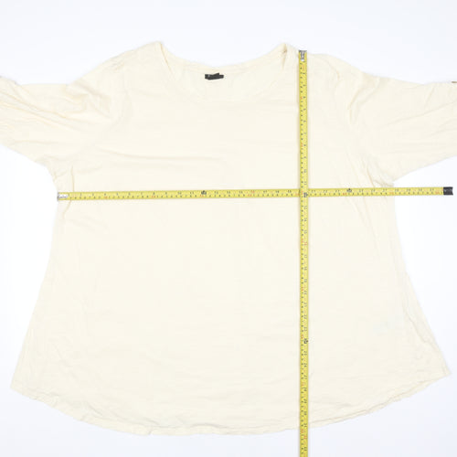 Evans Women Ivory 3/4 Sleeve Scoop Neck Cotton T-Shirt Size 30/32