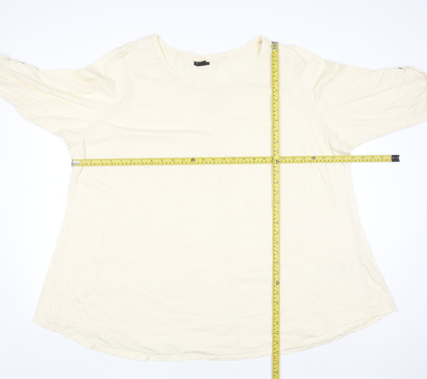 Evans Women Ivory 3/4 Sleeve Scoop Neck Cotton T-Shirt Size 30/32