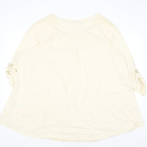 Evans Women Ivory 3/4 Sleeve Scoop Neck Cotton T-Shirt Size 30/32