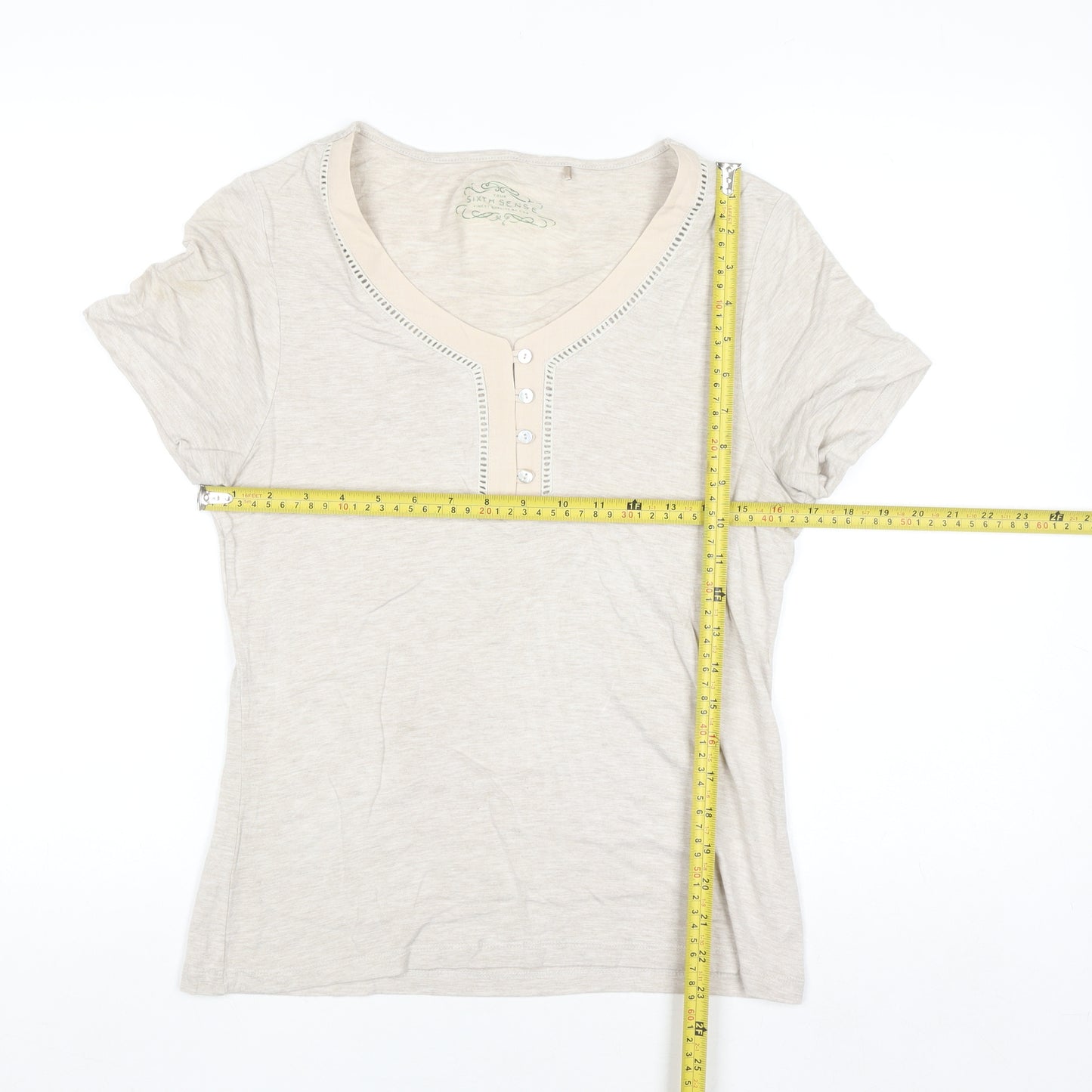 Your Sixth Sense Women's Beige Henley Short Sleeve T-Shirt Size S