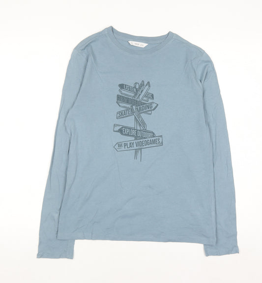 MNG Boys Blue Long Sleeve Graphic Cotton T-Shirt 11-12 Years