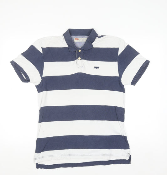 Levi's Men's Blue Striped Classic Fit Cotton Polo Shirt Size S