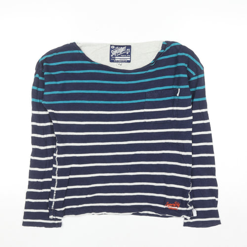 Superdry Women's Blue Striped Long Sleeve Cotton T-Shirt M